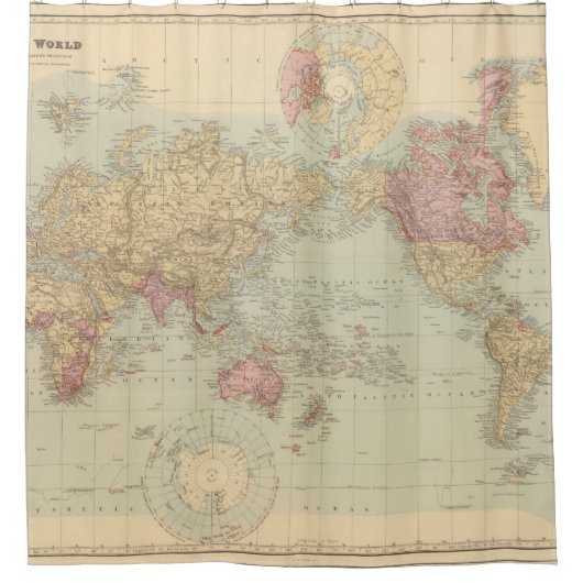 世界(1901年)のヴィンテージの地図 シャワーカーテン (正面)
