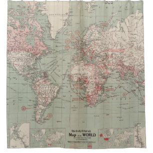 世界(1918年)のヴィンテージの地図 シャワーカーテン
