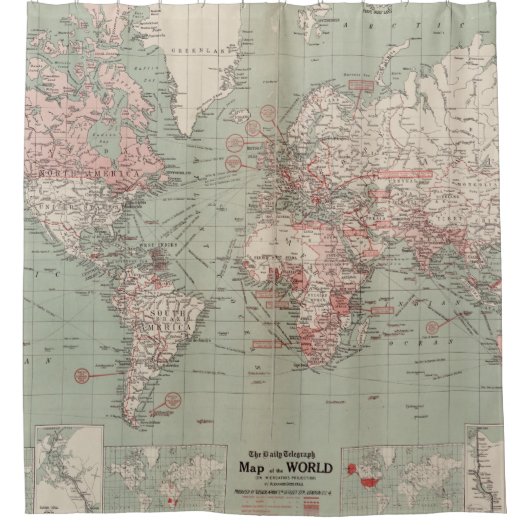 世界(1918年)のヴィンテージの地図 シャワーカーテン (正面)