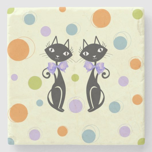 世紀中モダン期の猫 ストーンコースター (正面)