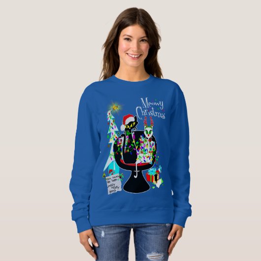 . .世紀中モダン頃の原子猫のメモーイクリスマス スウェットシャツ (正面フル)