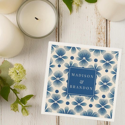 世紀中葉の結婚式花 |フルプリント |名前 スタンダードカクテルナプキン