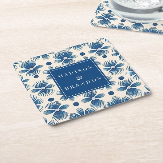 世紀中葉の結婚式花 |名前のフルプリント スクエアペーパーコースター (アングル)