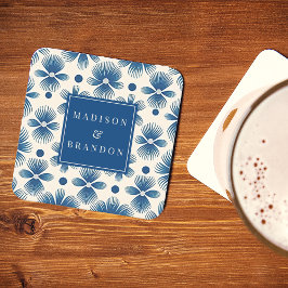 世紀中葉の結婚式花 |名前のフルプリント スクエアペーパーコースター