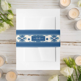 世紀中葉の結婚式花 |青 |モノグラム 招待状ベリーバンド