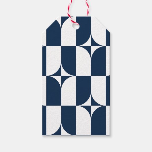世紀中葉の青と白モダン ギフトタグ (正面)