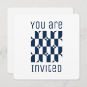 世紀中葉の青と白モダン 招待状 (正面/裏面)