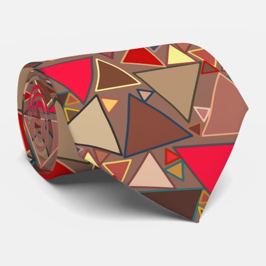 世紀中葉モダン三角形、トープ、茶色、赤 ネクタイ (ロール)
