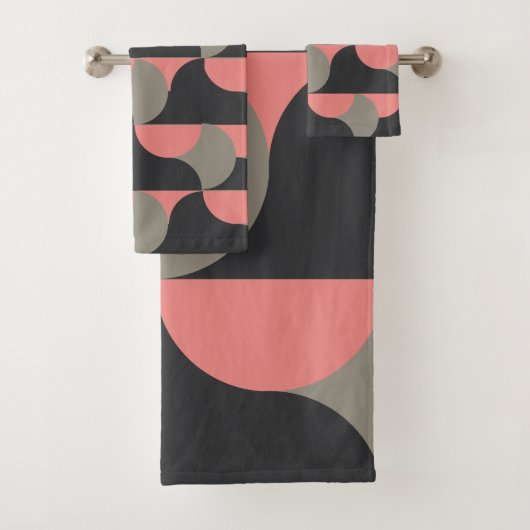 世紀中葉モダン桃と灰色 バスタオルセット (インサイチュ)