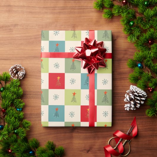 世紀中頃のクリスマスのチェック ラッピングペーパー (クリスマスギフト)