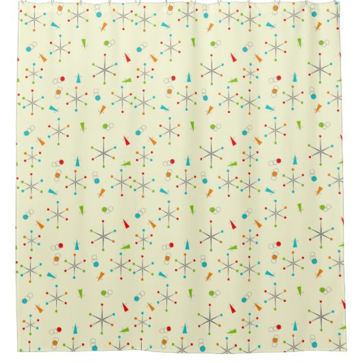 世紀中頃のスターバストモダンパターン黄 シャワーカーテン (正面)