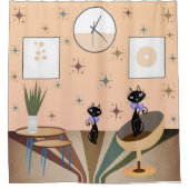 世紀中頃のネコモダン シャワーカーテン (正面)