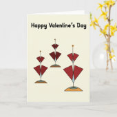 世紀中頃のバレンタイモダンン赤いハートパーティー カード (黄色い花)