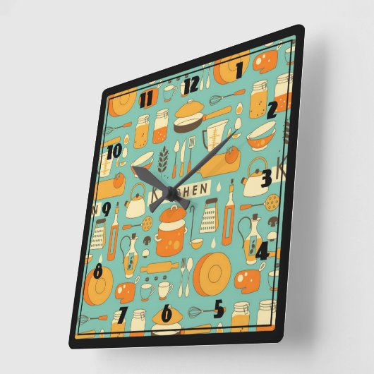 世紀中頃のヒバモダンスター調理器具 スクエア壁時計 (傾斜)