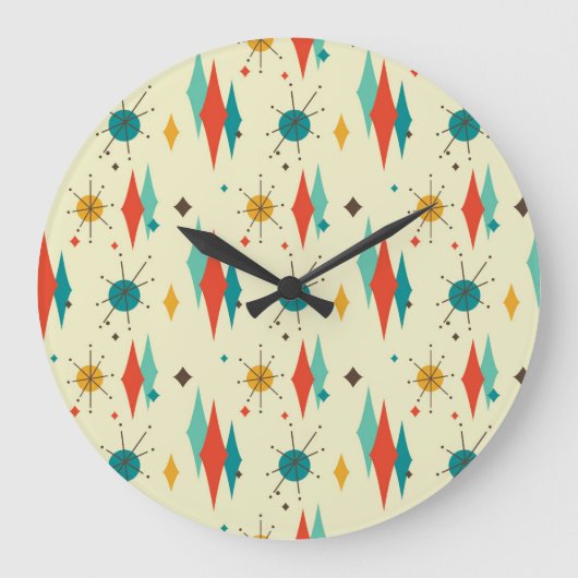 世紀中頃の壁掛け時モダン計、ダイヤモンド模様 ラージ壁時計 (正面)