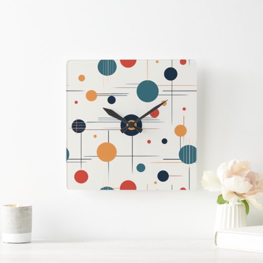 世紀中頃の幾何学的パターン スクエア壁時計 (ホーム)