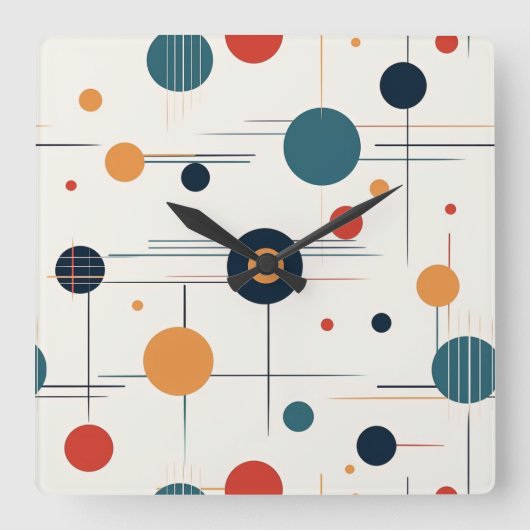 世紀中頃の幾何学的パターン スクエア壁時計 (正面)