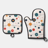 世紀中頃の幾何学的パターン 鍋つかみ&鍋敷きセット (正面)