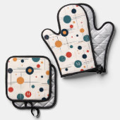 世紀中頃の幾何学的パターン 鍋つかみ&鍋敷きセット (正面/裏面)