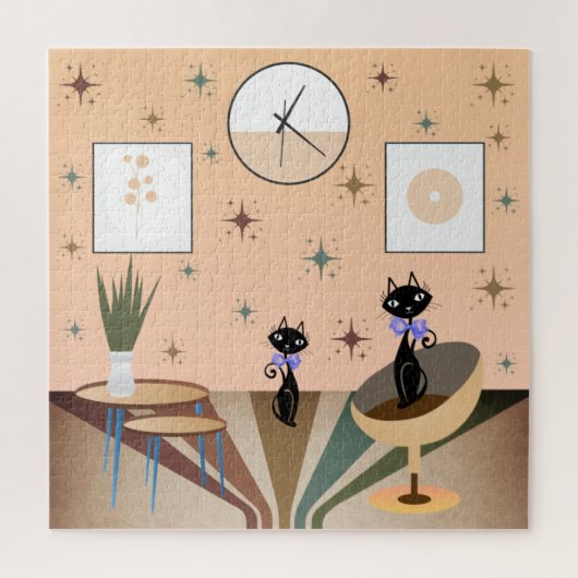世紀中頃の猫モダン ジグソーパズル (縦)