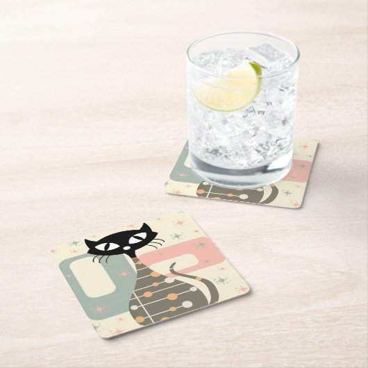 世紀中頃の猫モダン スクエアペーパーコースター (インサイチュ)