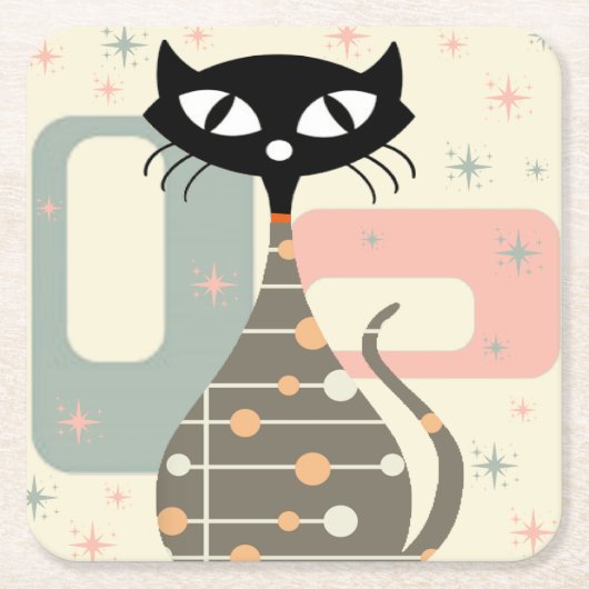 世紀中頃の猫モダン スクエアペーパーコースター (正面)
