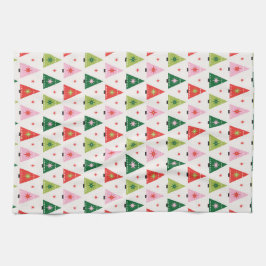 世紀中頃の赤モダンと緑のクリスマス キッチンタオル