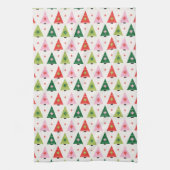 世紀中頃の赤モダンと緑のクリスマス キッチンタオル (縦)