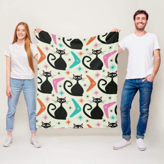 世紀中頃の黒猫とブーメラン フリースブランケット (インサイチュ)