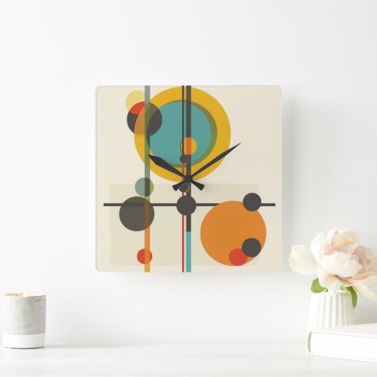 世紀中頃モダンの幾何学時計 スクエア壁時計 (ホーム)