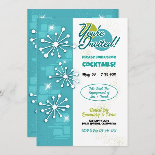 世紀半ばのスプーモダンチンパーティの招待状 招待状 (正面/裏面)