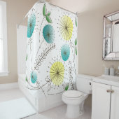 世紀半ばのタンポポは黄色および青の時間を記録します シャワーカーテン (インサイチュ)