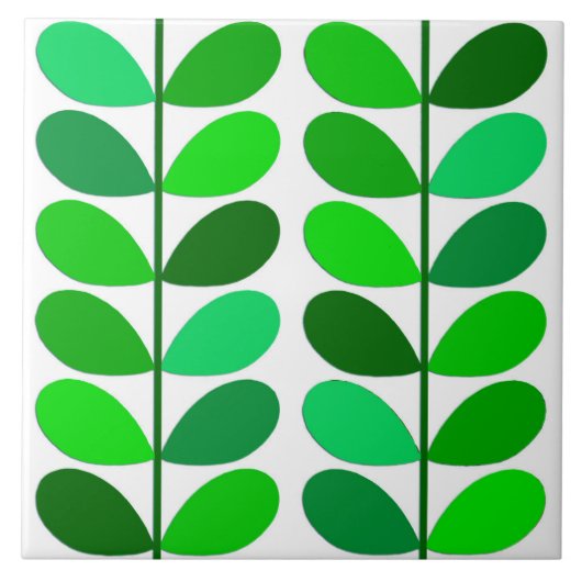 世紀半ばのデンマークの葉、エメラルドおよびライムグリーン タイル (正面)