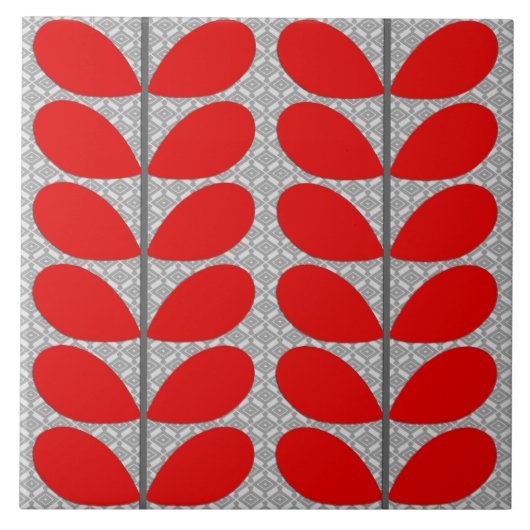 世紀半ばのデンマークの葉、深紅及び灰色/灰色 タイル (正面)