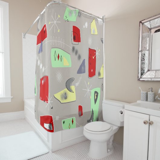 世紀半ばのブーメランおよび抽象的 シャワーカーテン (インサイチュ)