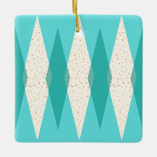 世紀半ばのモダンでアーガイル柄のなクリスマスのオーナメント セラミックオーナメント (正面)