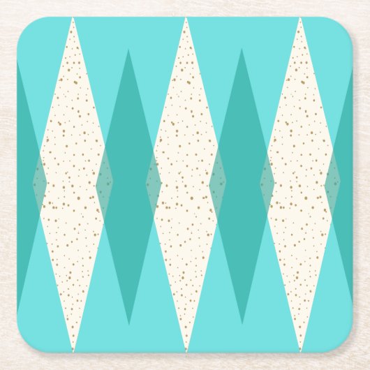 世紀半ばのモダンでアーガイル柄のな懸命の紙のコースター スクエアペーパーコースター (正面)