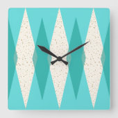 世紀半ばのモダンでアーガイル柄のな正方形の柱時計 スクエア壁時計 (正面)