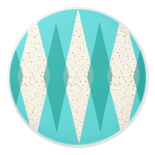 世紀半ばのモダンでアーガイル柄のな陶磁器の引き セラミックノブ