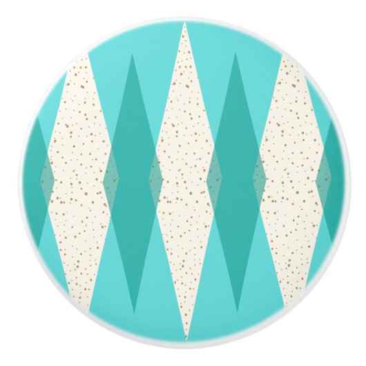 世紀半ばのモダンでアーガイル柄のな陶磁器の引き セラミックノブ (正面)