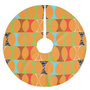 世紀半ばのモダンなオレンジクリスマスツリーのスカート ブラッシュドポリエステルツリースカート