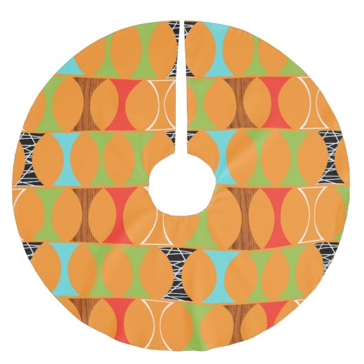 世紀半ばのモダンなオレンジクリスマスツリーのスカート ブラッシュドポリエステルツリースカート (正面)