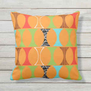 世紀半ばのモダンなオレンジ屋外の枕 クッション