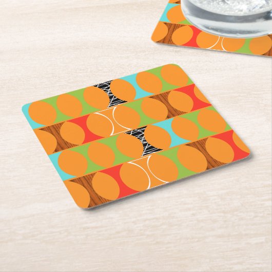 世紀半ばのモダンなオレンジ懸命の紙のコースター スクエアペーパーコースター (アングル)