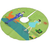 世紀半ばのモダンなカップルのクリスマスツリーのスカート ブラッシュドポリエステルツリースカート (アングル)