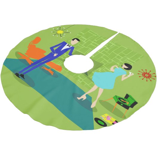 世紀半ばのモダンなカップルのクリスマスツリーのスカート ブラッシュドポリエステルツリースカート (アングル)