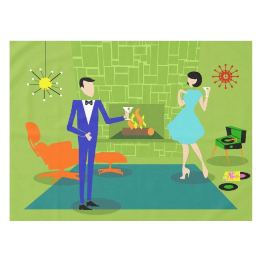 世紀半ばのモダンなカップルのテーブルクロス テーブルクロス (正面(横))