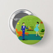 世紀半ばのモダンなカップルの円形ボタン 缶バッジ (正面&裏面)