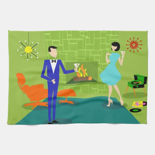 世紀半ばのモダンなカップルの台所タオル キッチンタオル (横)