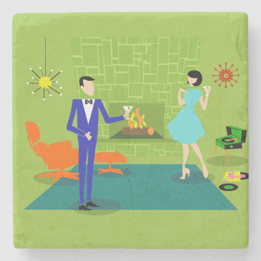 世紀半ばのモダンなカップルの石のコースター ストーンコースター (正面)